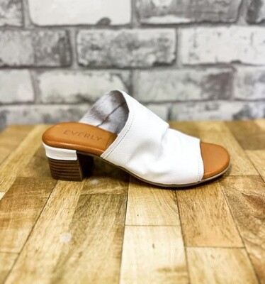'Gia' White Leather Slip Ons by Everly