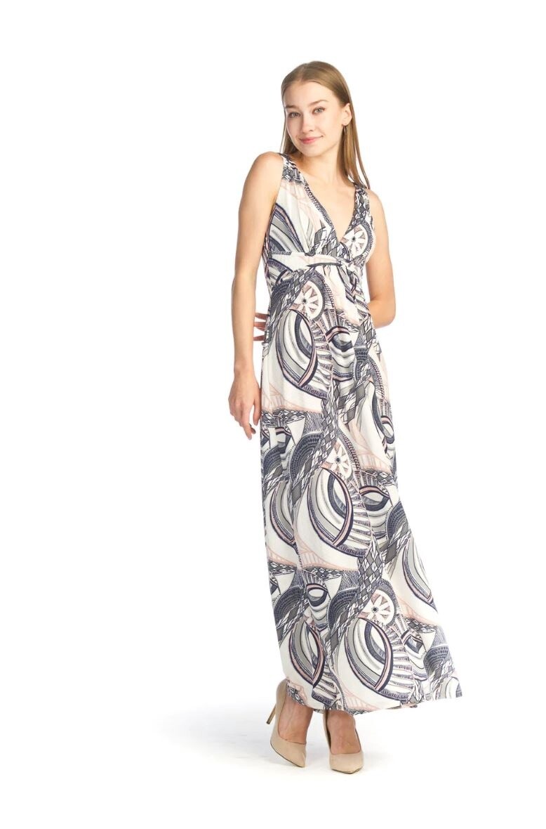 Long Abstract Print Sleeveless Dress