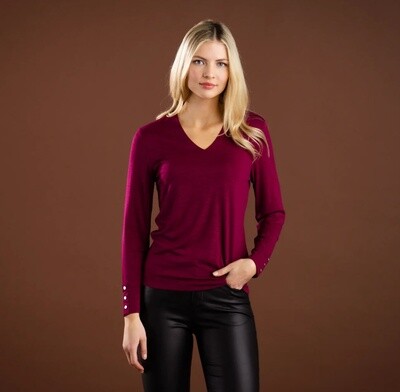 Long Sleeve V-Neck Top w/ Button Accents
