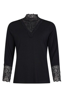 Silky Long Sleeve Top w/ Lace Accents