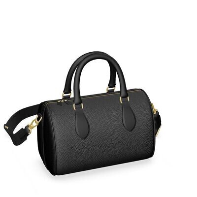 Luxury black leather mini Denbigh barrel bag
