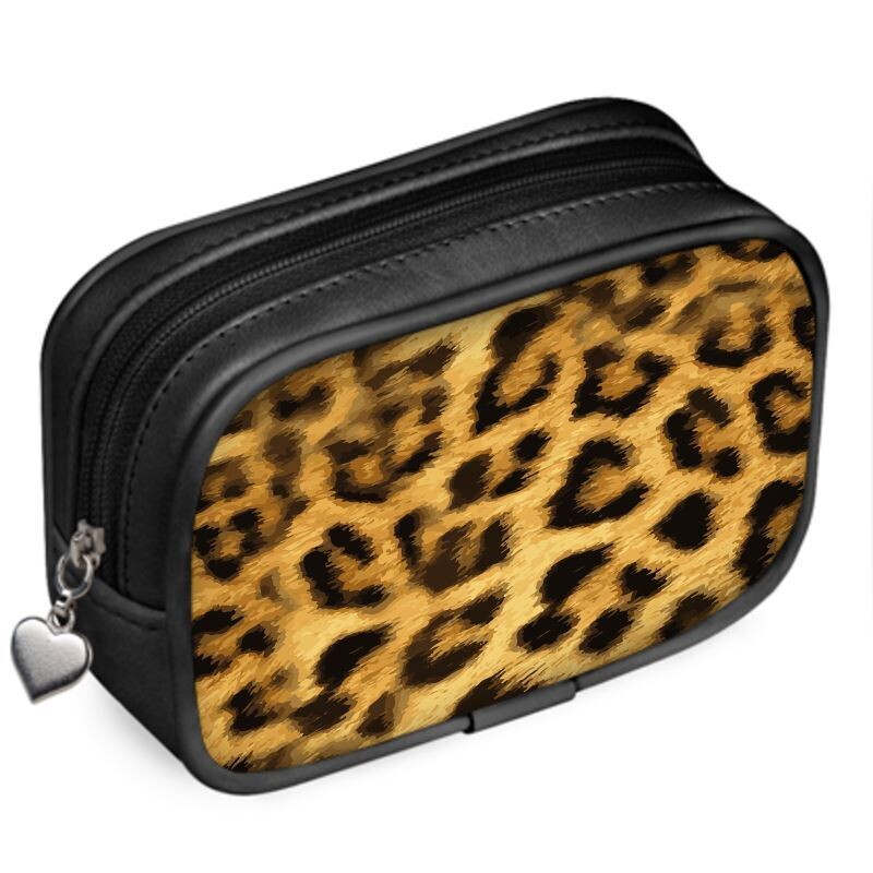 Handmade luxury leather leopard print pouch purse