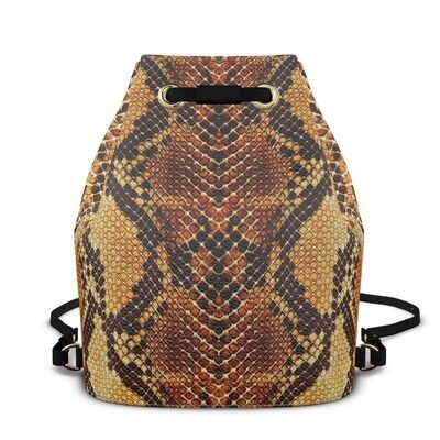 Desert spirit handmade luxury leather snakeskin print bucket backpack