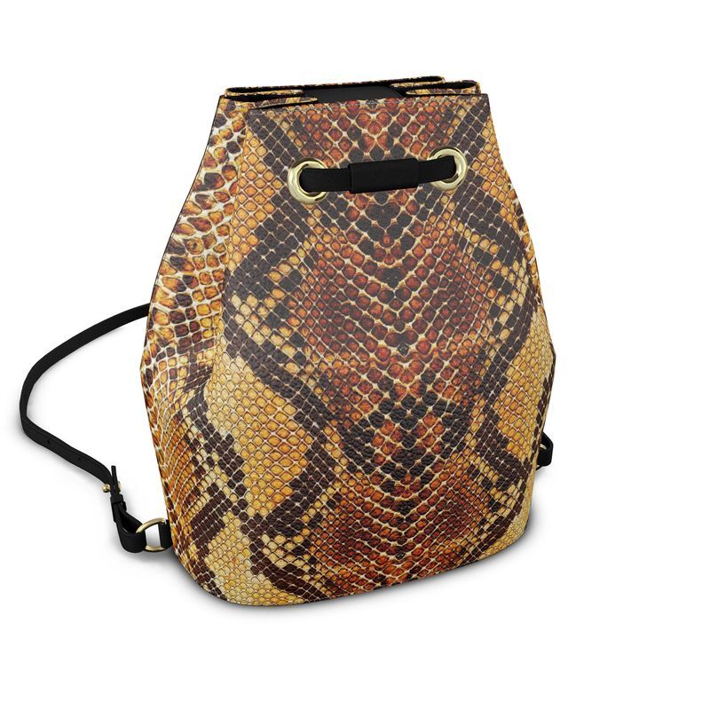 Desert spirit handmade luxury leather snakeskin print bucket backpack