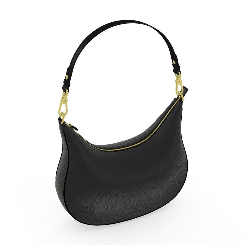 Handmade   luxury black leather Curve hobo bag