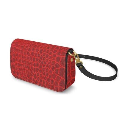 Handmade ladies luxury leather flap over bag in red crocodile print