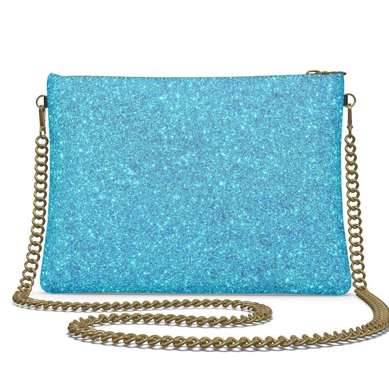 Handmade luxury leather crossbody bag with blue glitter print