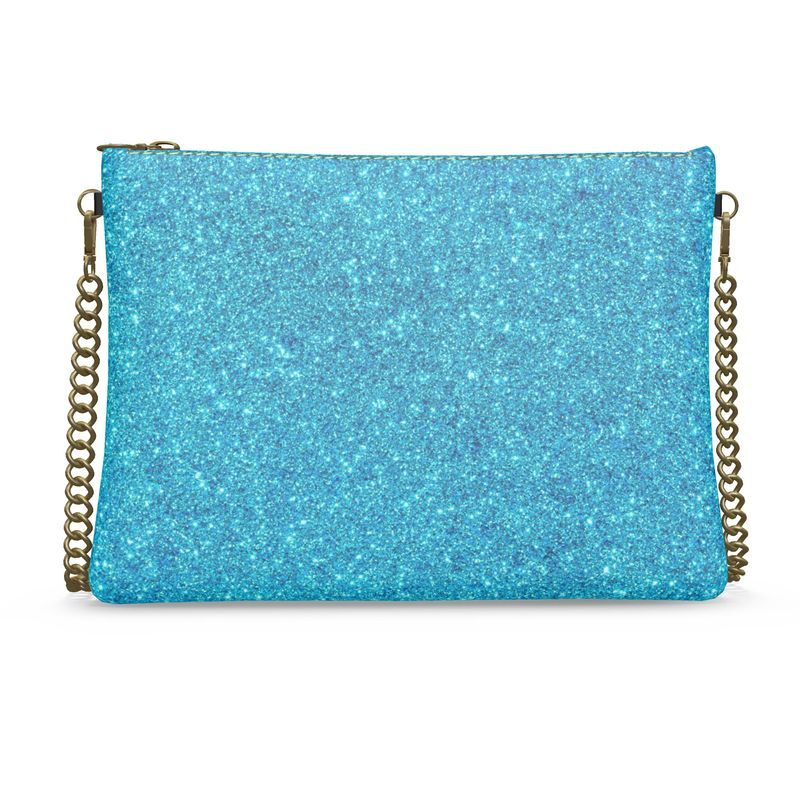 Handmade luxury leather crossbody bag with blue glitter print