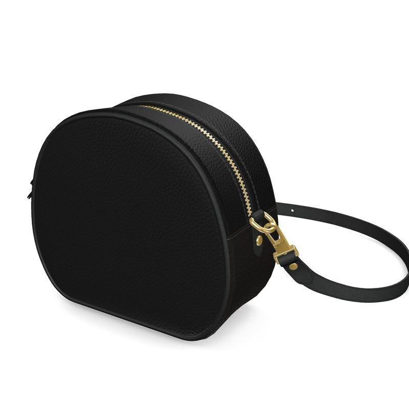 Handmade luxury black leather round box bag