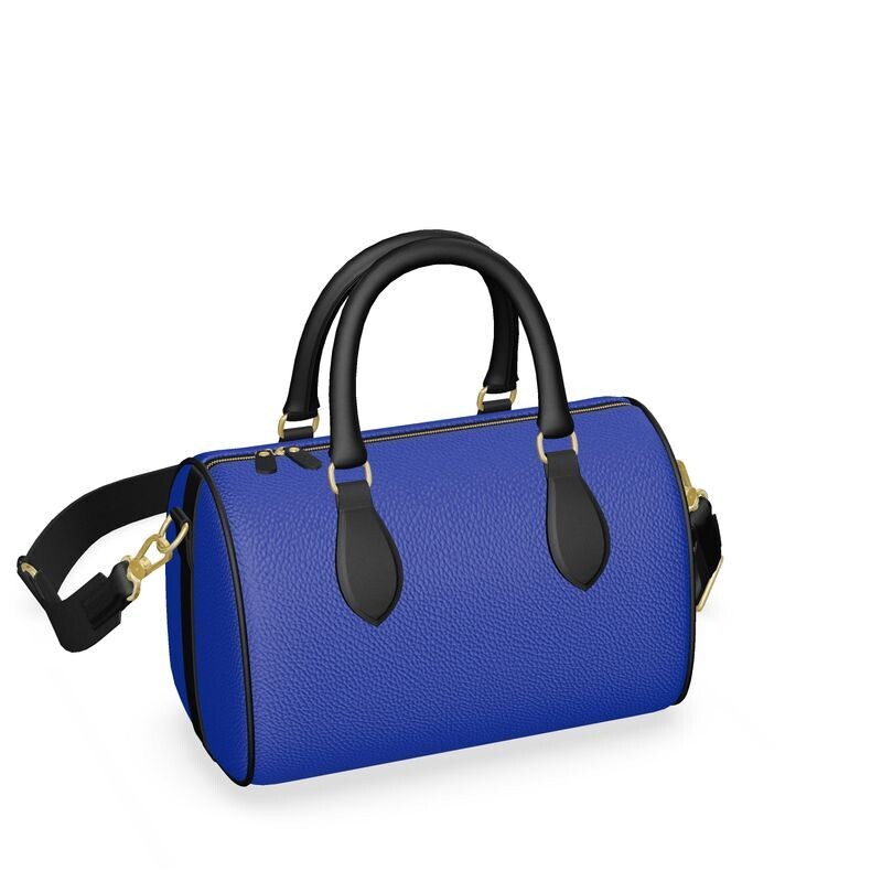 Handmade royal blue luxury leather mini barrel bag