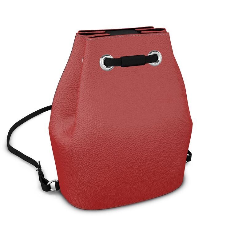 Luxury red leather bucket backpack