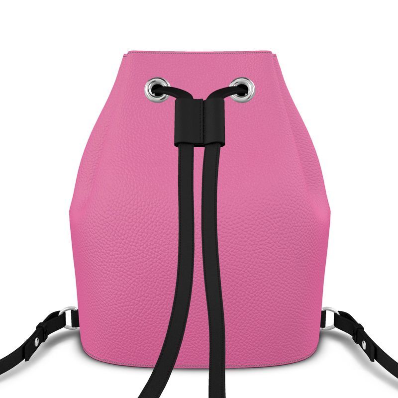 Ladies luxury leather hot pink bucket backpack