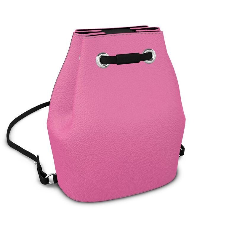 Ladies luxury leather hot pink bucket backpack