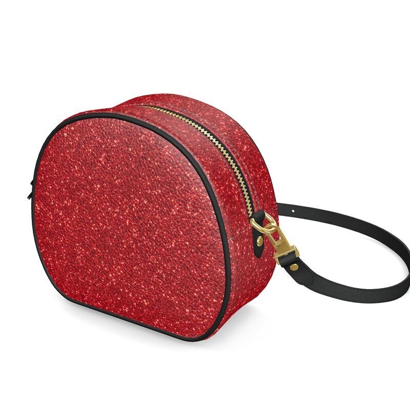 Glitterati red luxury leather round box bag
