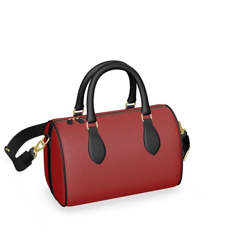 Handmade luxury red leather mini barrel bag