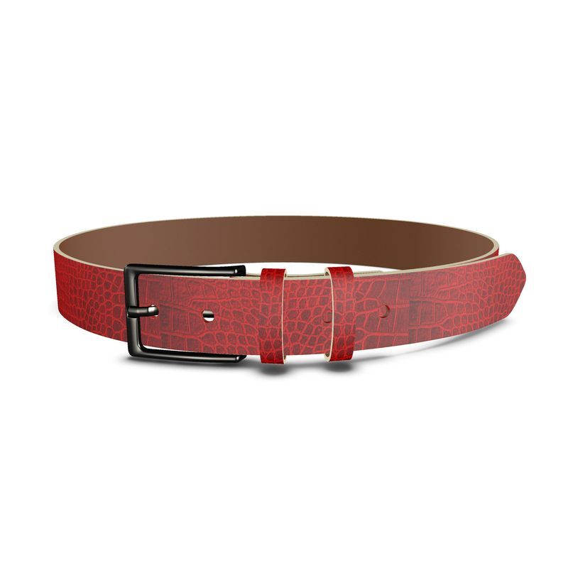 Ladies luxury leather belt in Crocodile red