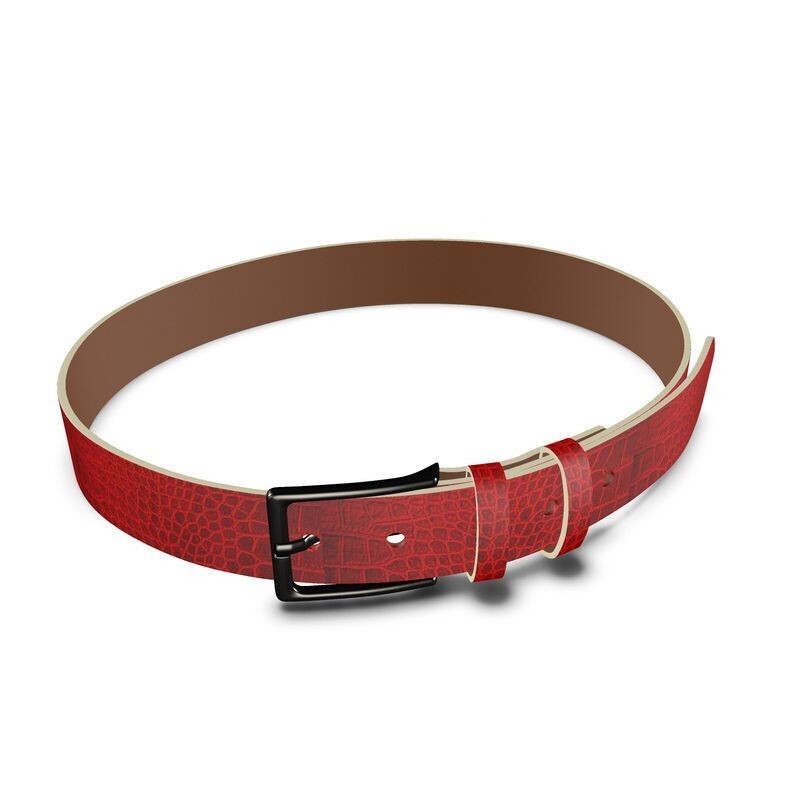 Ladies luxury leather belt in Crocodile red