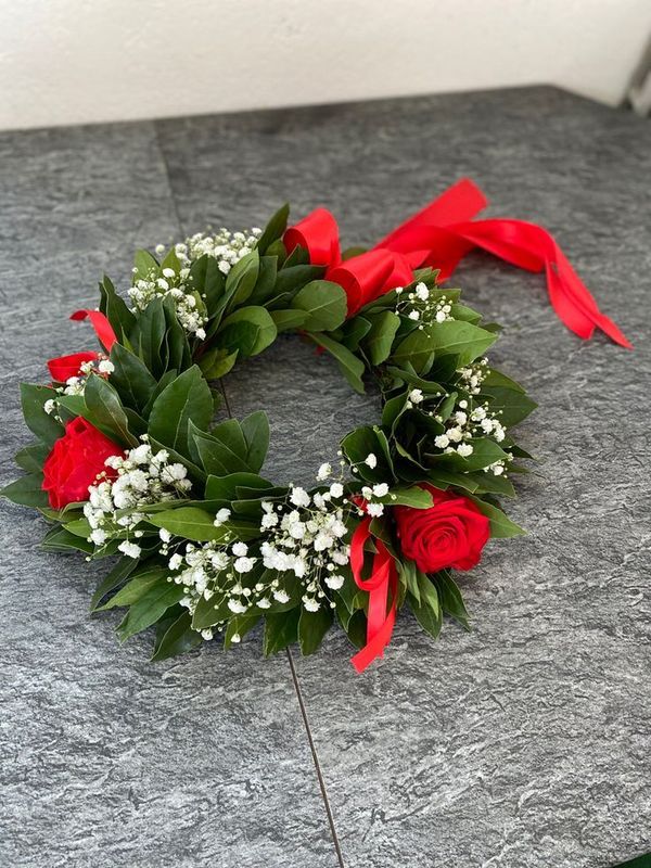 Coroncina Laurea Rose Rosse e Gipsofila