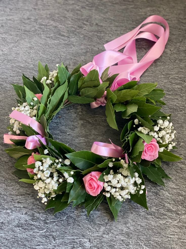 Coroncina con Rose Rosa e Gipsofila
