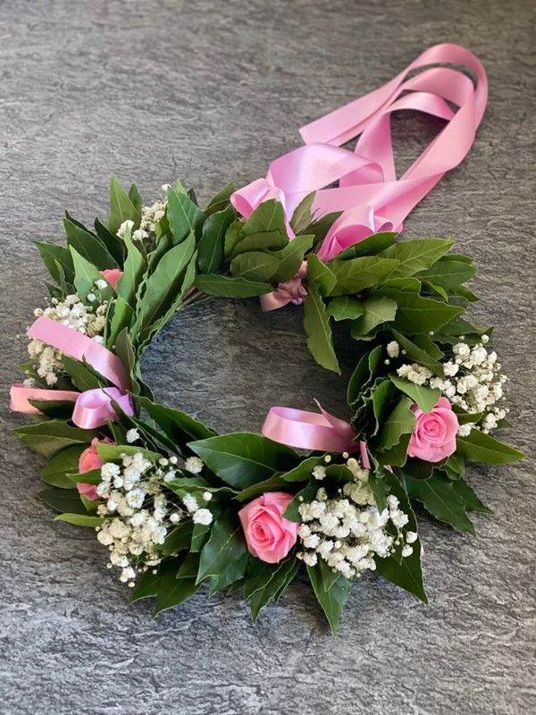 Coroncina con Rose Rosa e Gipsofila
