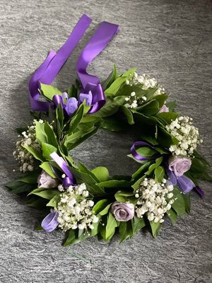 Coroncina con Rose Viola e Gipsofila