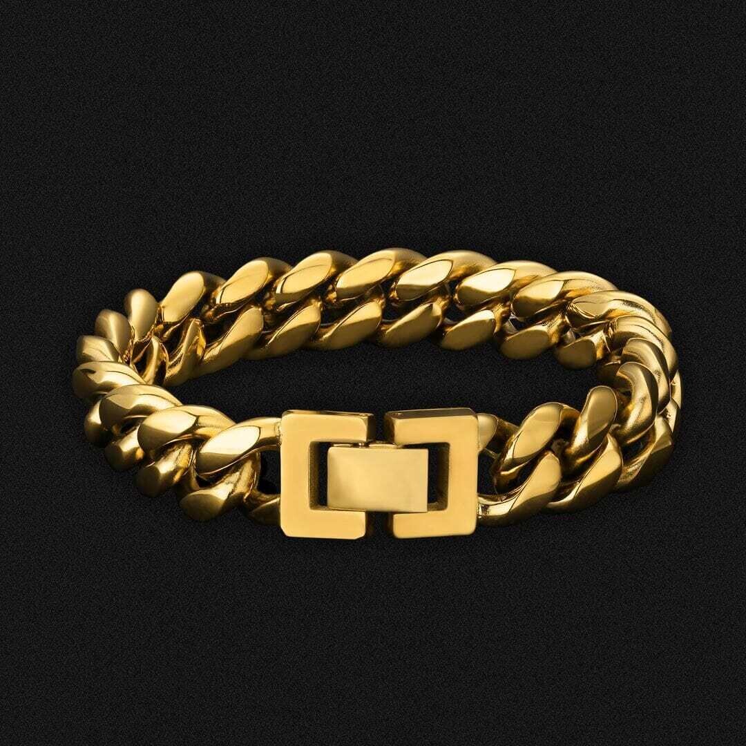 12mm Mens Miami Cuban Link Bracelet in 18K Gold