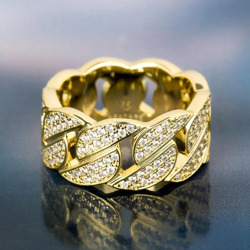 Cuban Ring Type Iced Out CZ Diamond Plated 14K Gold For Men