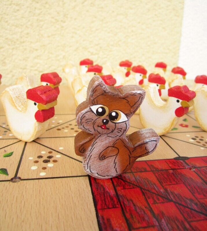 Brettspiel * Fuchs & Henne * Buche * Dach rot * Figuren färbig