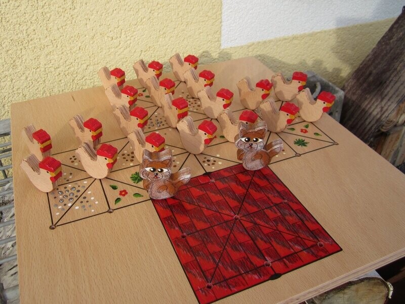 Brettspiel * Fuchs & Henne * Buche * Dach rot * Hühner Buche natur