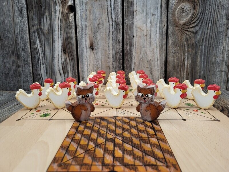 Brettspiel * Fuchs & Henne * Buche * Dach braun * Figuren färbig