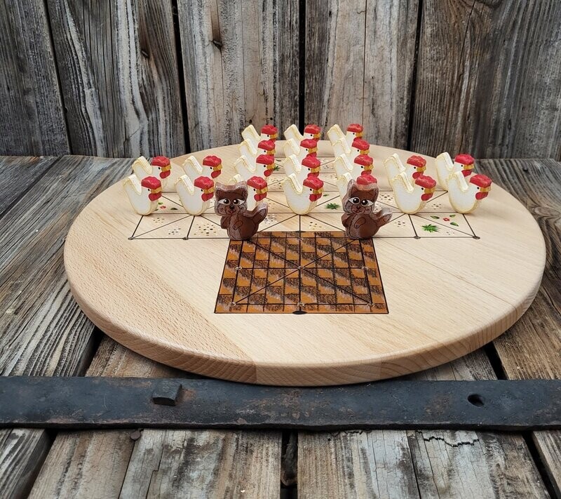 Brettspiel * Fuchs & Henne * Buche rund  * Dach braun