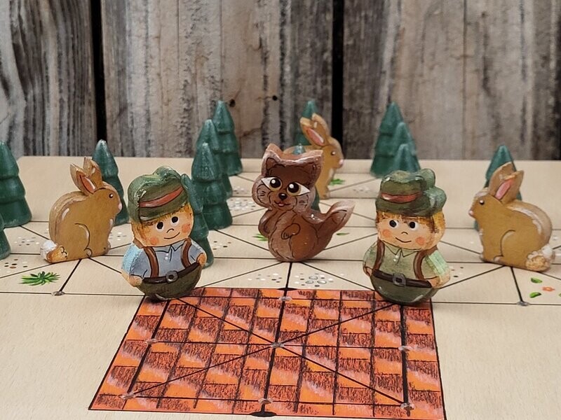 Brettspiel * Fuchs & Henne - Treibjagd * Buche * Dach cayenne * Figuren färbig
