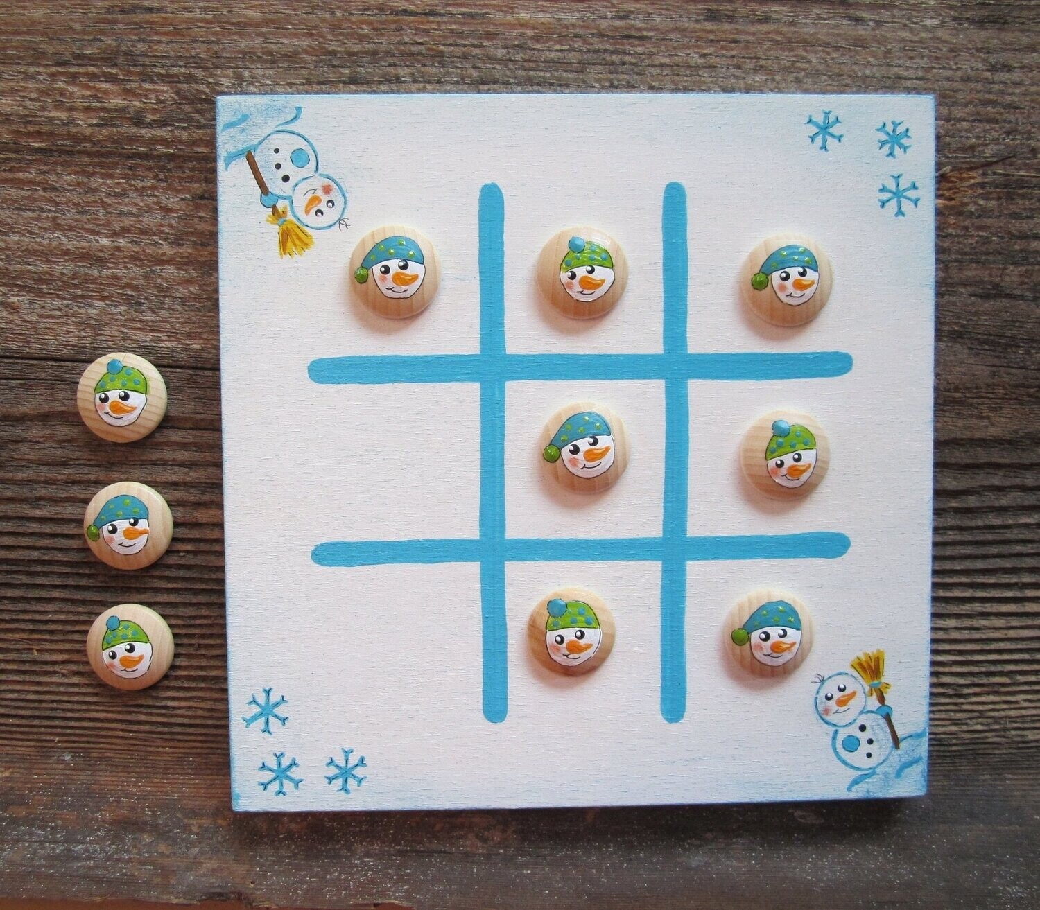 Brettspiel * TicTacToe * Schneemann * türkis/grün