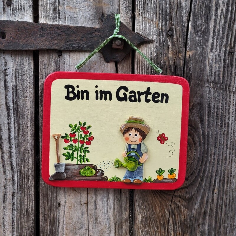 TürSchild * eckig * Bin im GemüseGarten *