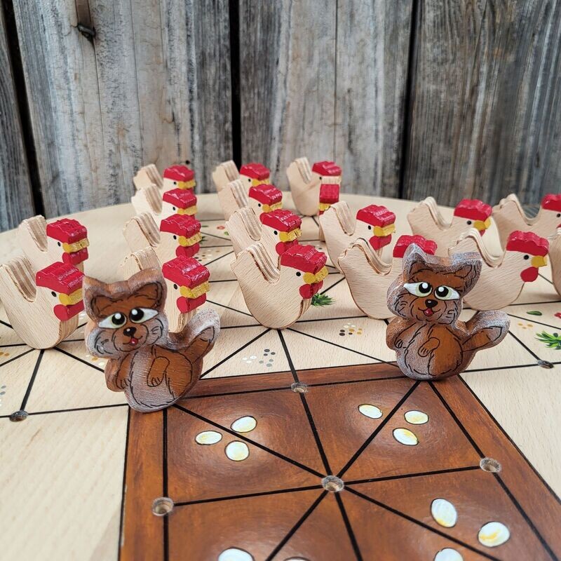 Brettspiel * Fuchs & Henne * Buche * Nest braun * Hühner Buche natur