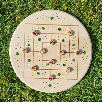 Brettspiel * Mühle * AhornBrett rund * Mimi Muuh & Traktor