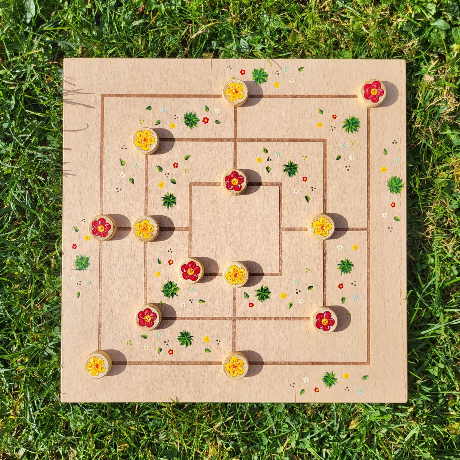 Brettspiel * Mühle * BuchenBrett bemalt * WunschMotiv