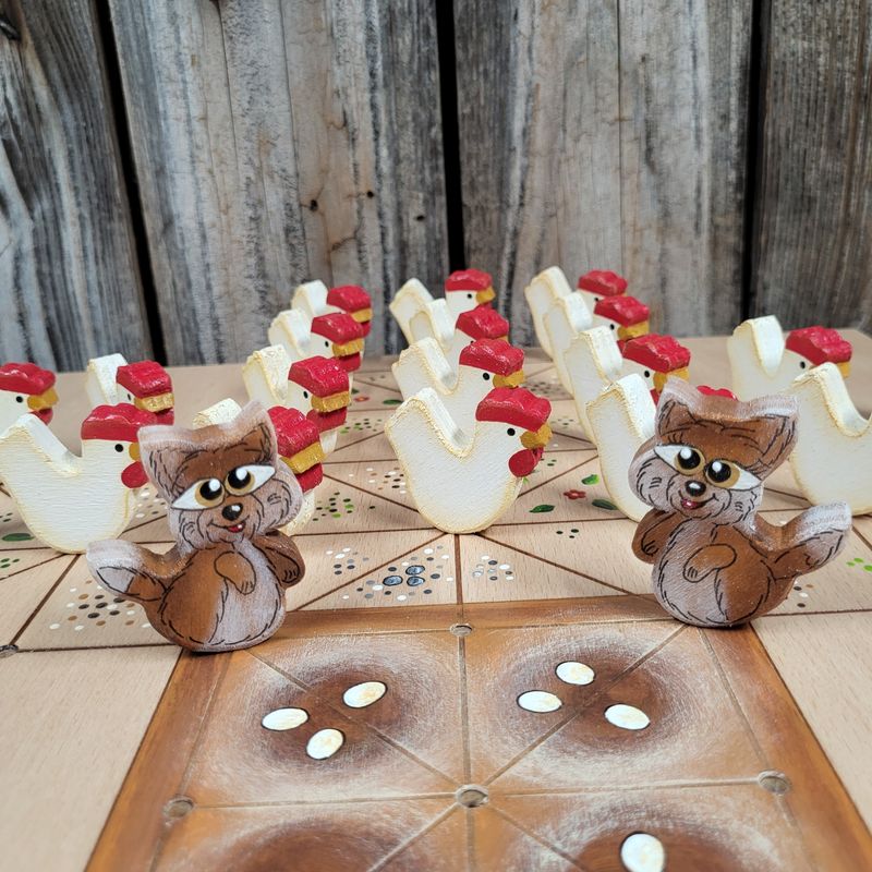 Brettspiel * Fuchs & Henne * Buche * Nest braun * Figuren färbig