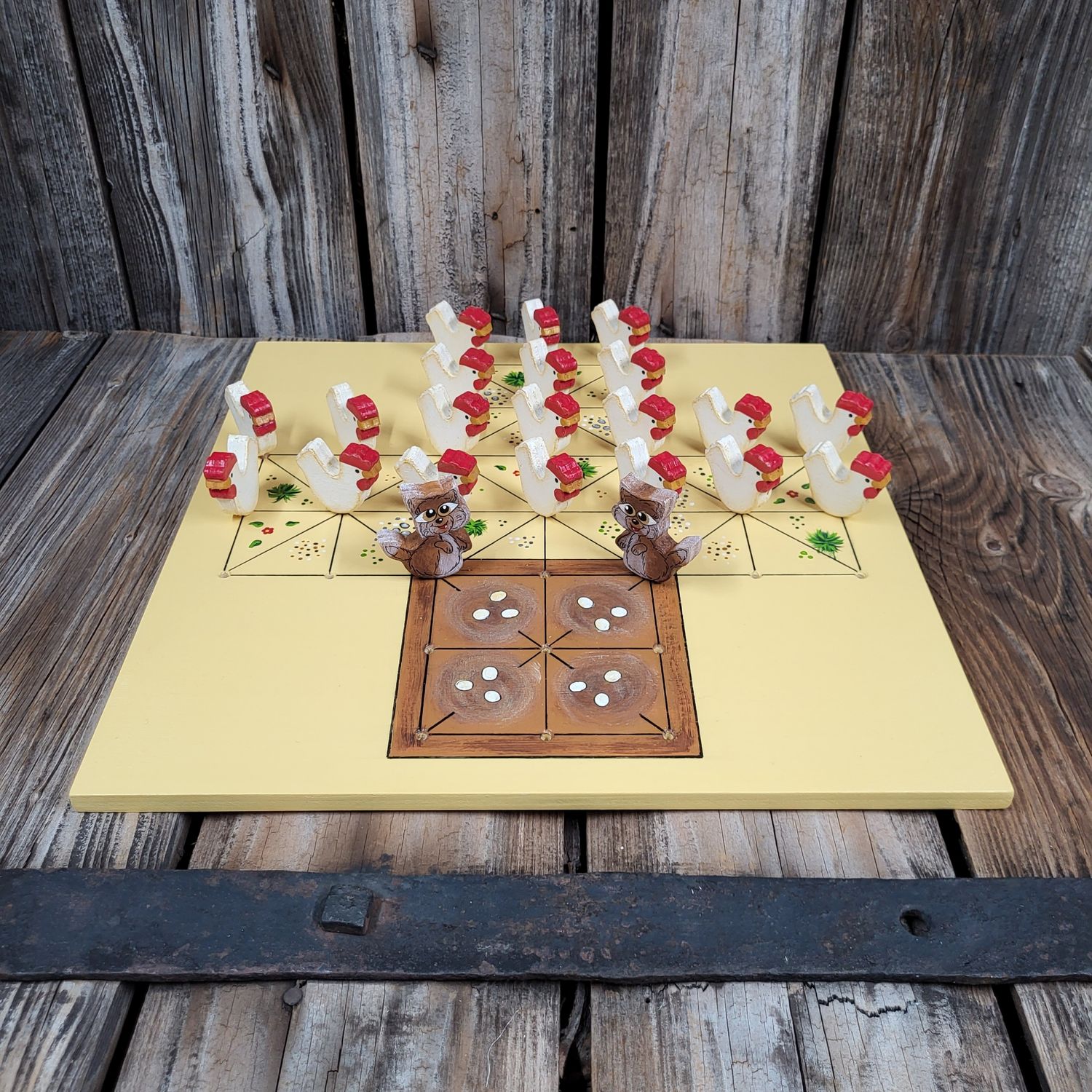 Brettspiel * Fuchs & Henne * neapelgelb * Nest braun