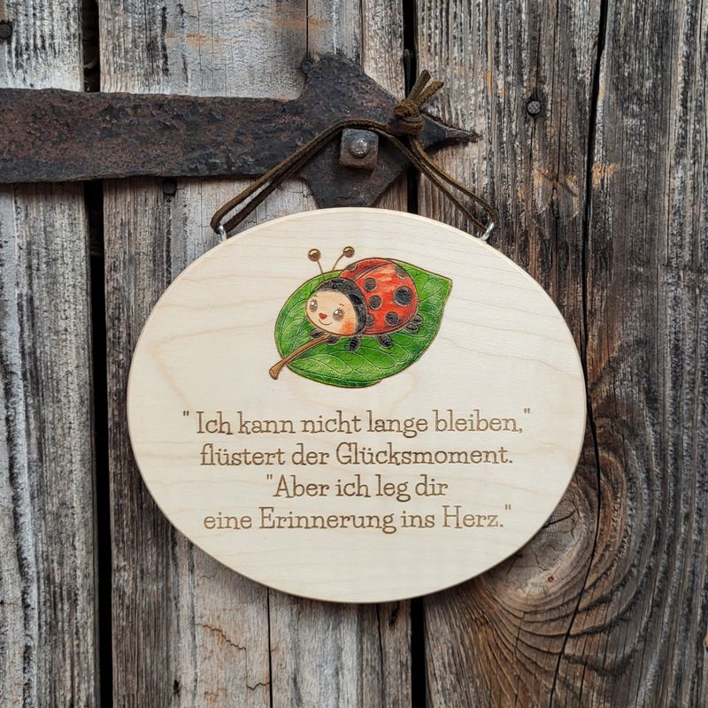 SpruchSchild * Käferl auf Blatt * Ahorn natur