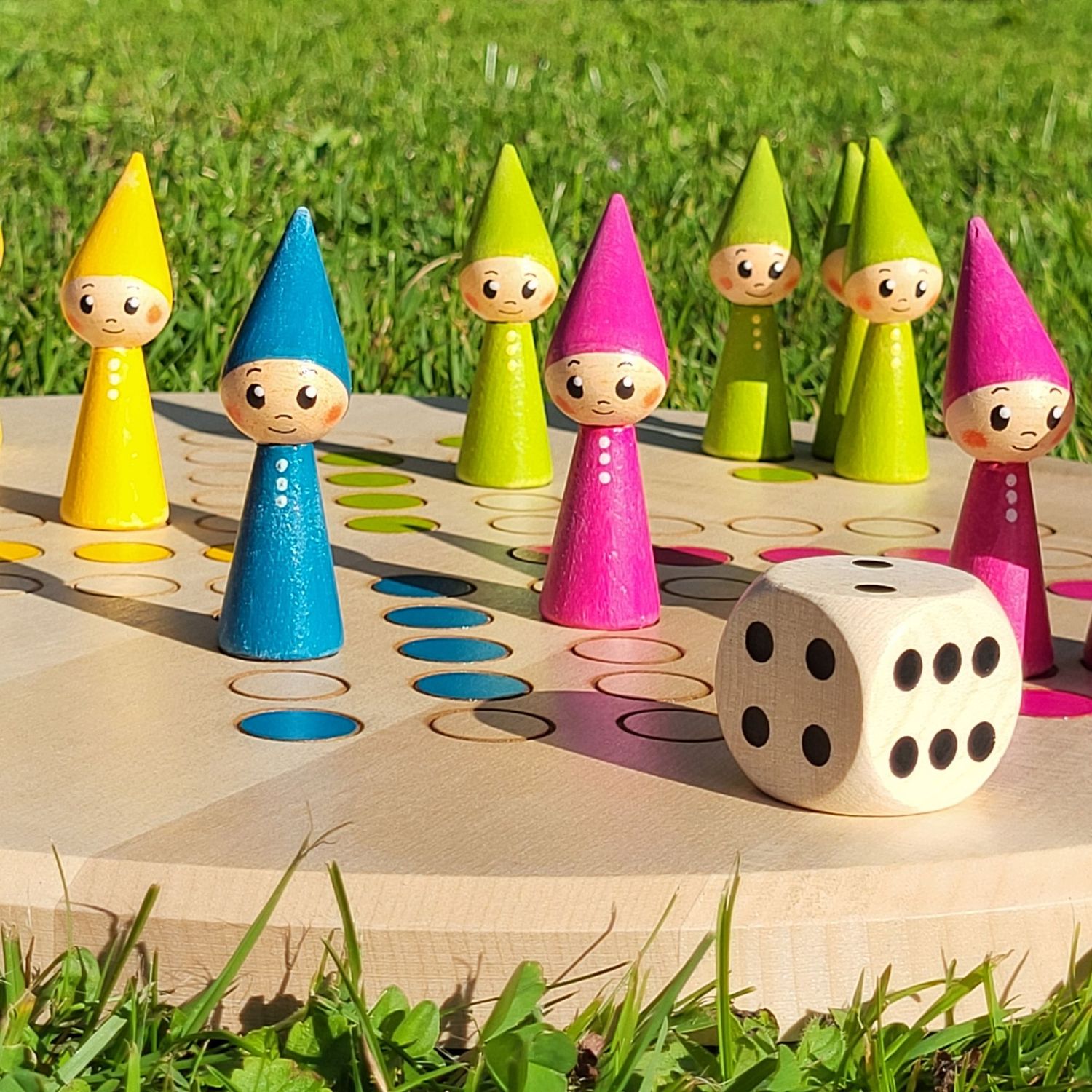 Brettspiel * 6 auf einen Streich * Ahorn rund * Wichtel* lasergraviert