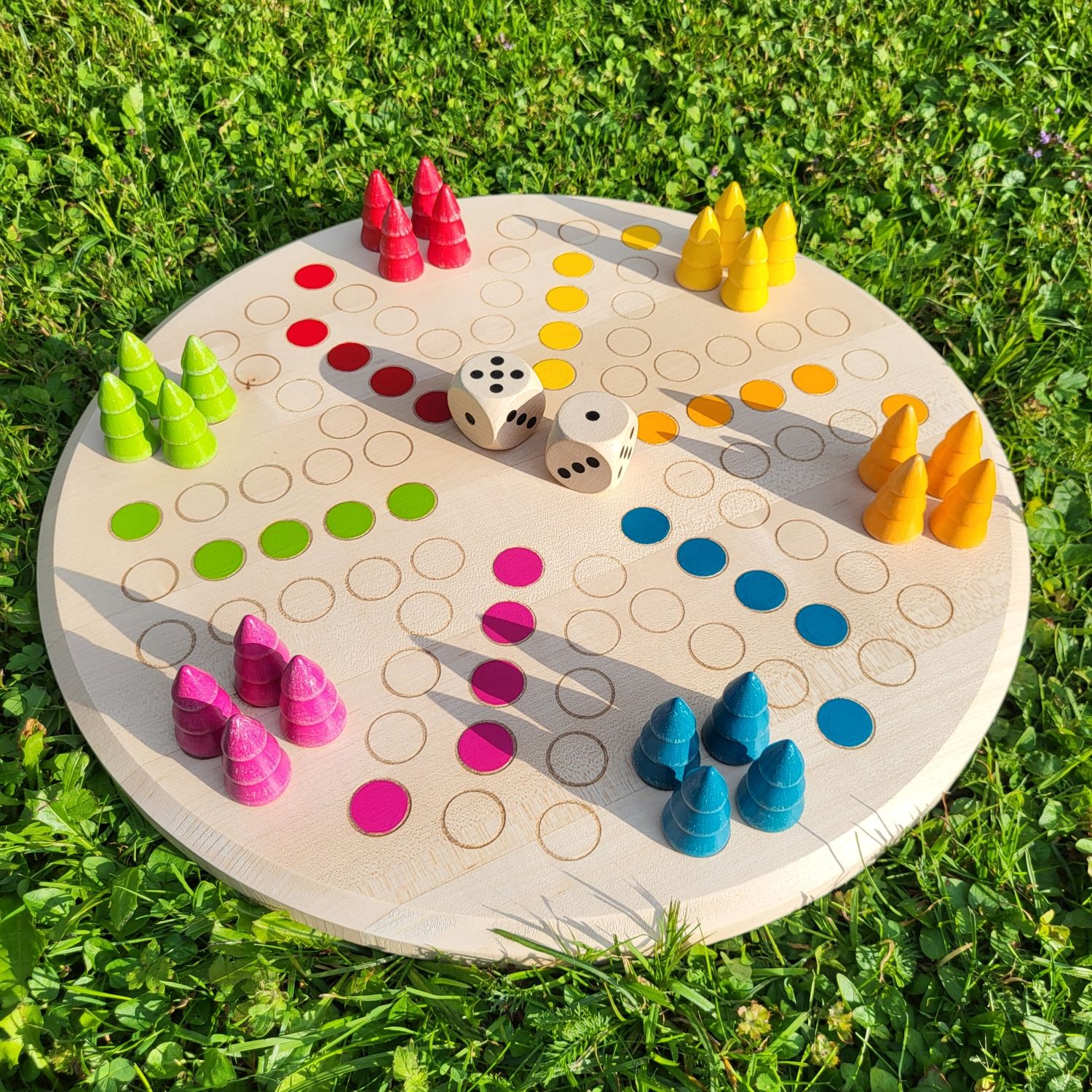 Brettspiel * 6 auf einen Streich * Ahorn rund * Bäumchen * lasergraviert