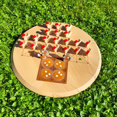 Brettspiel * Fuchs & Henne * Buche rund * Kante schräg * Nest braun * Hühner Buche natur