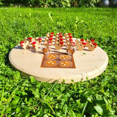 Brettspiel * Fuchs & Henne * Ahorn rund  * Nest braun * Hühner Buche natur