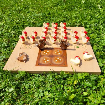 Brettspiel * Fuchs & Henne * Buche * Nest braun * Figuren färbig