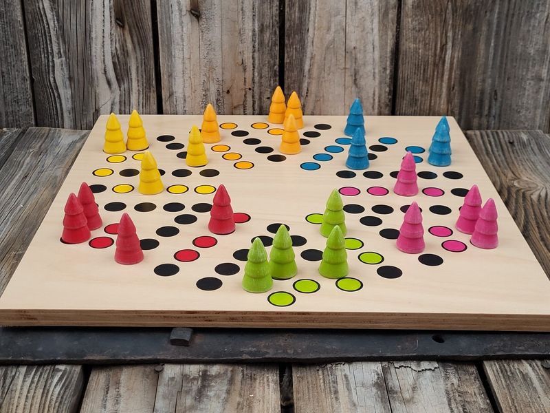 Brettspiel * 6 auf einen Streich * Buche eckig * Bäumchen * bemalt