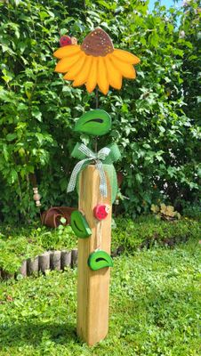 DekoSäule * SonnenBlümchen * gefiedert * natur & bemalt
