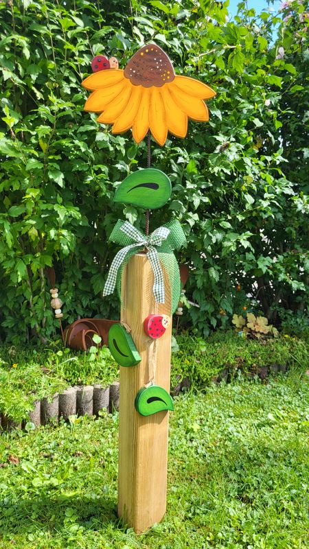 DekoSäule * SonnenBlümchen * gefiedert * natur & bemalt