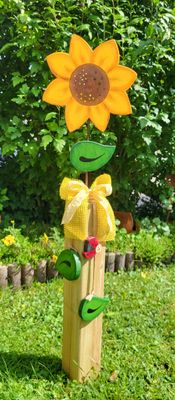 DekoSäule * SonnenBlümchen * rund * natur & bemalt