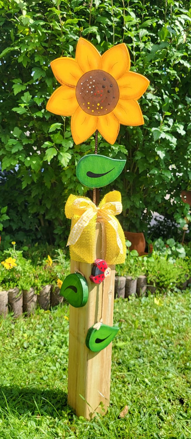 DekoSäule * SonnenBlümchen * rund * natur & bemalt